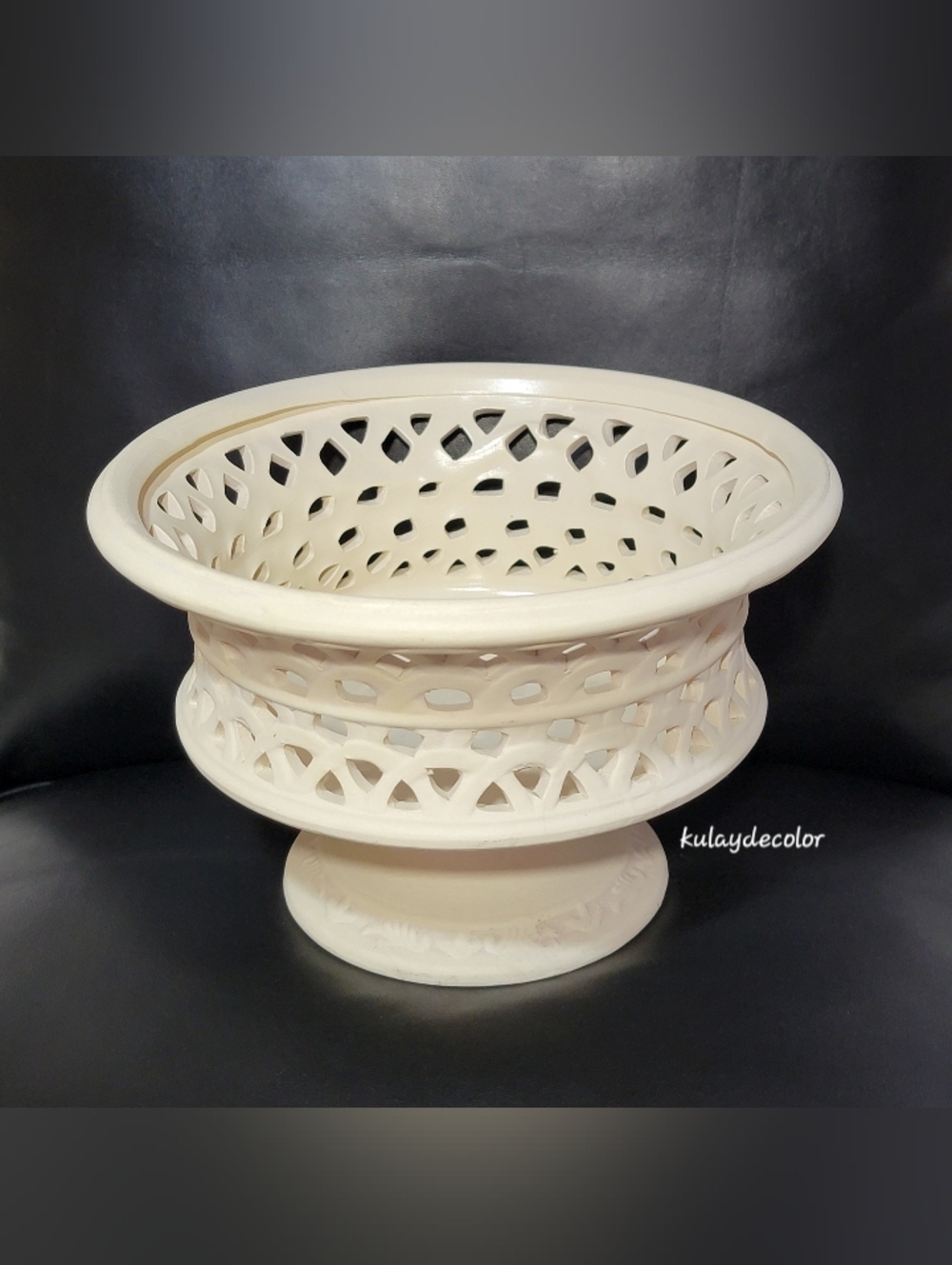 Creamware Reticulated Ceramic Basket Bowl Lattice Pierced Farmhouse Decor